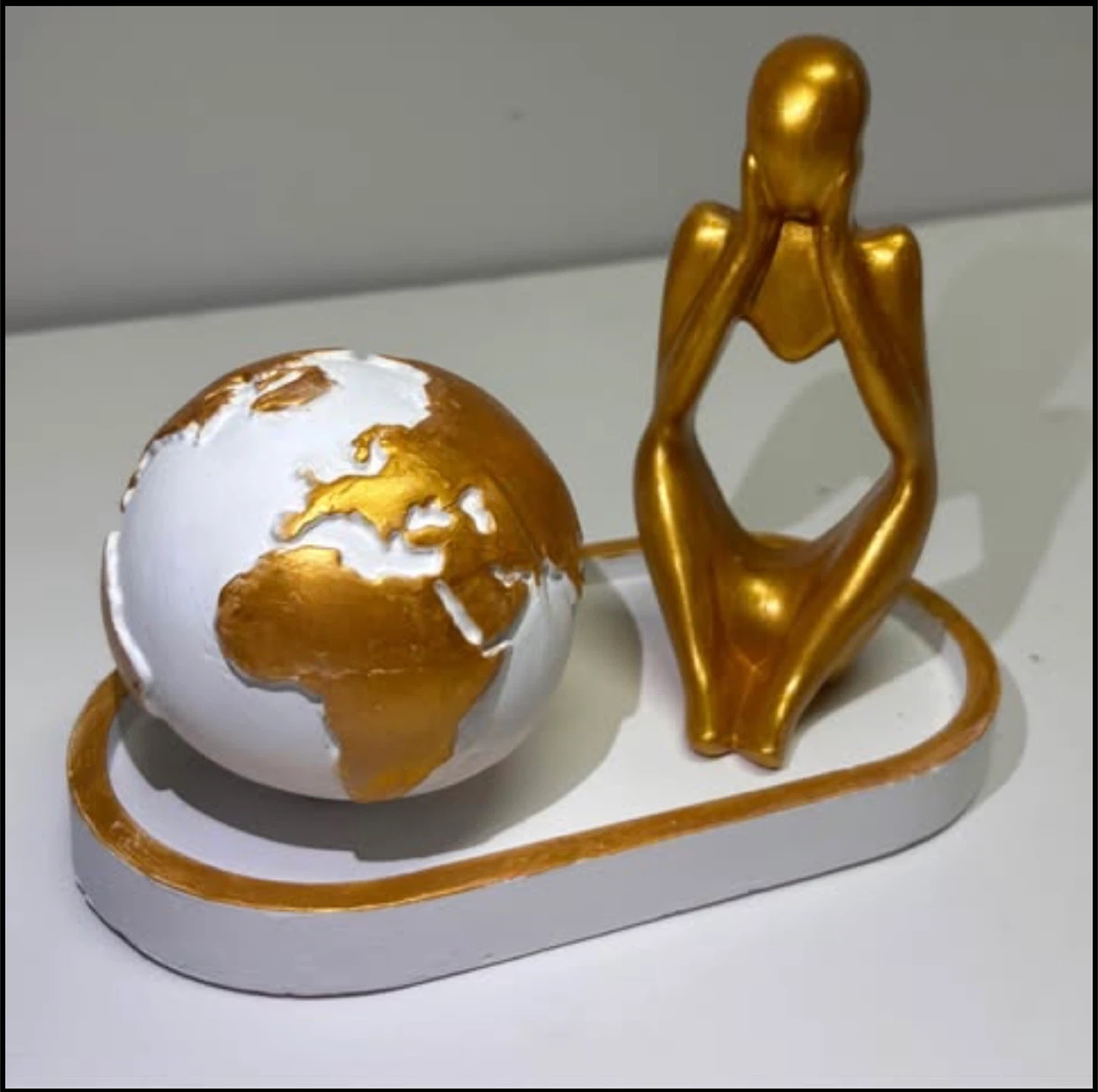 Minimalist Gold & White Thinker Statue and Globe Tray - photo 2