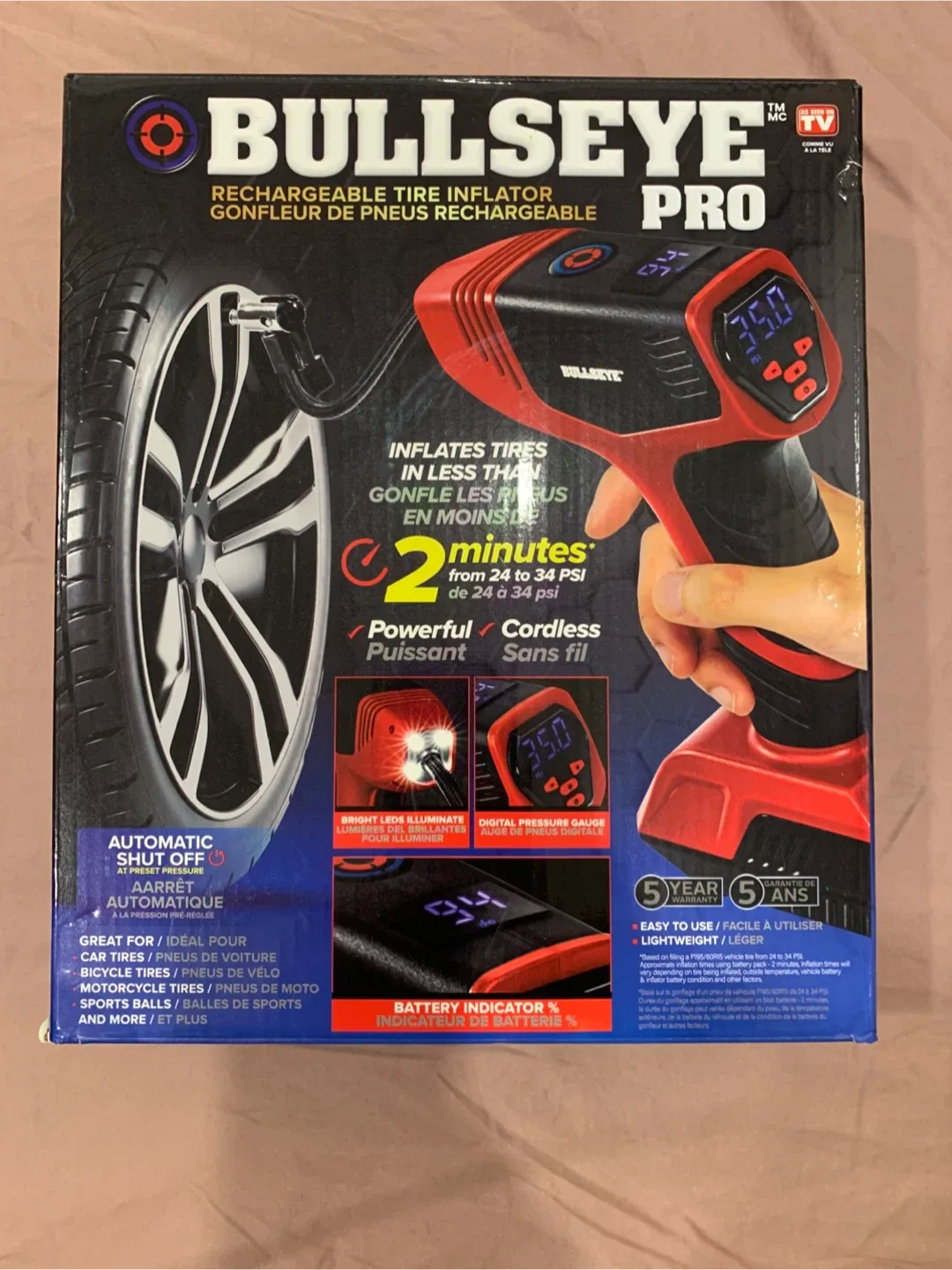 BRAND NEW Bullseye Pro Rechargeable Tire Inflator - New in Box!