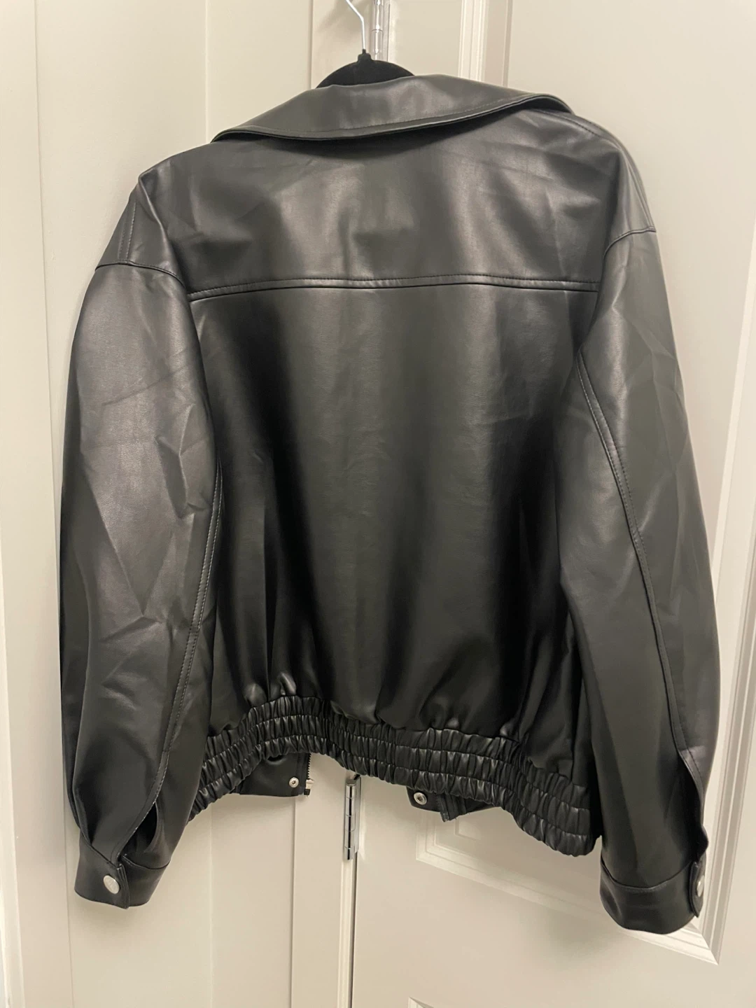 Black Faux Leather Bomber Jacket - photo 2