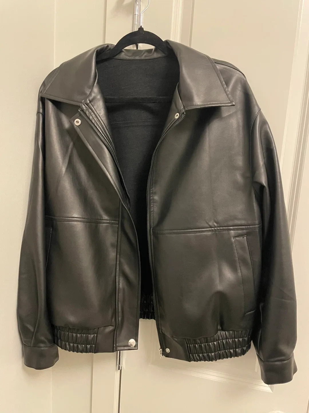 Black Faux Leather Bomber Jacket