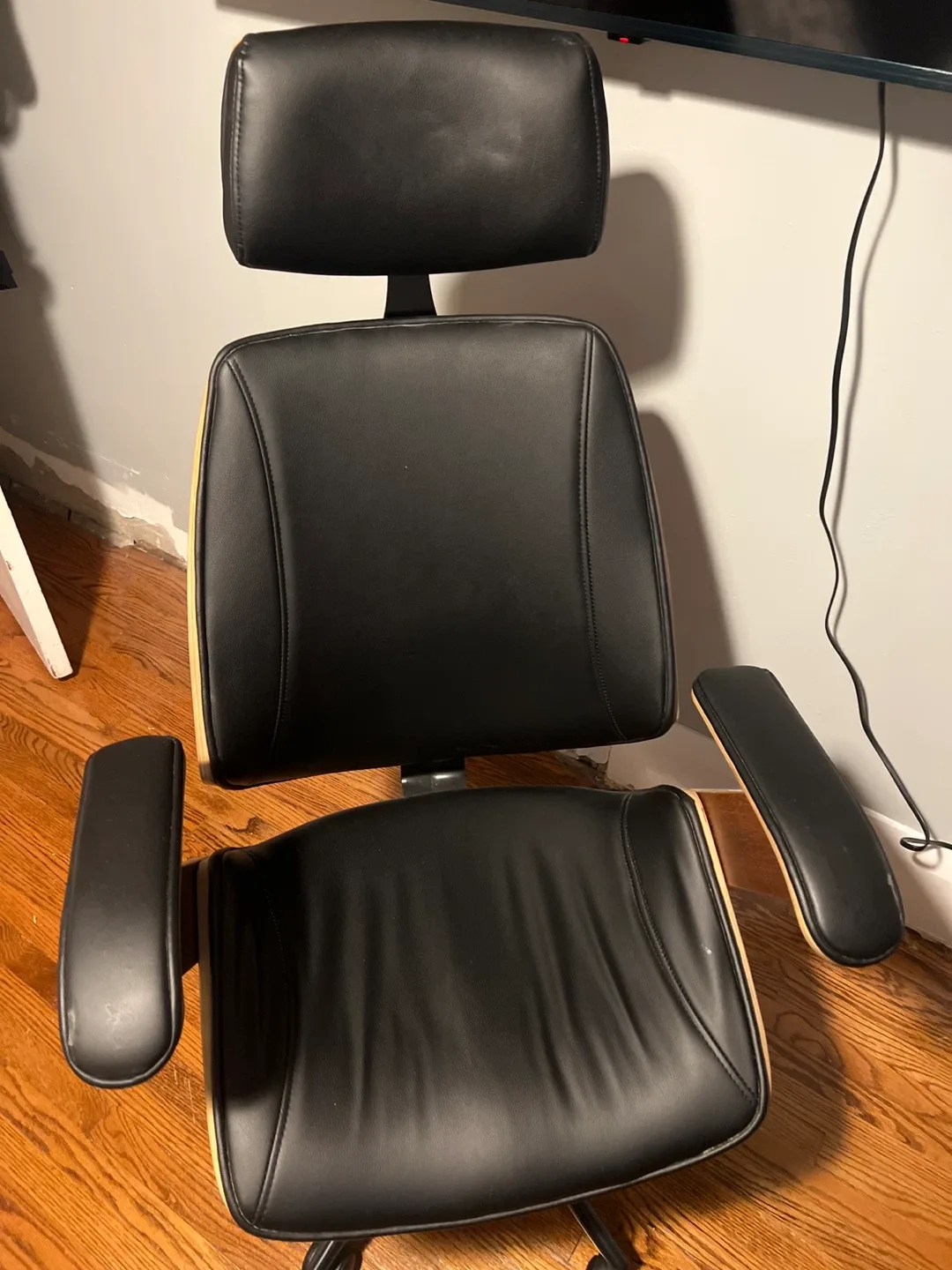 Office Chair - Black Leather & Wood