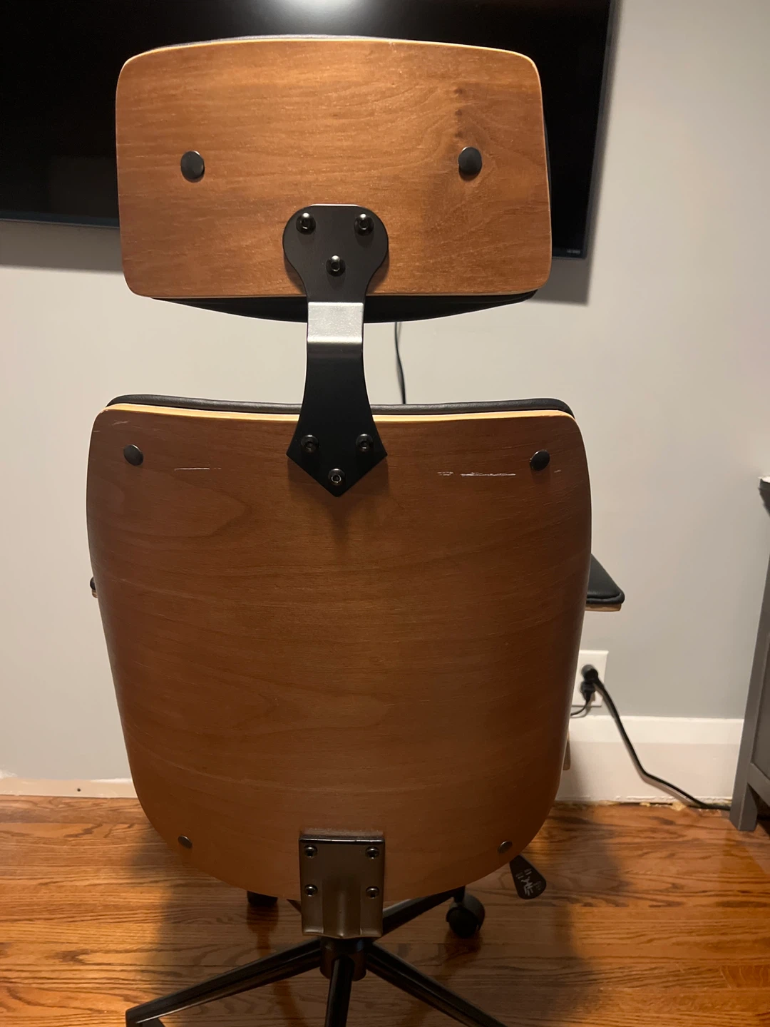 Office Chair - Black Leather & Wood - photo 3