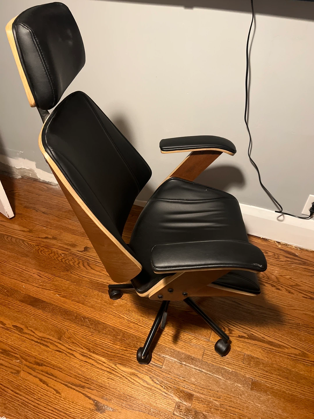 Office Chair - Black Leather & Wood - photo 2