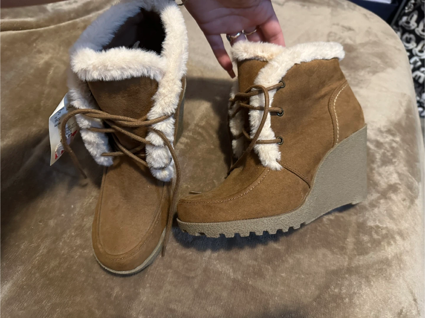 Unionbay Brown Faux Fleece Wedge Booties - Size 8 - photo 2