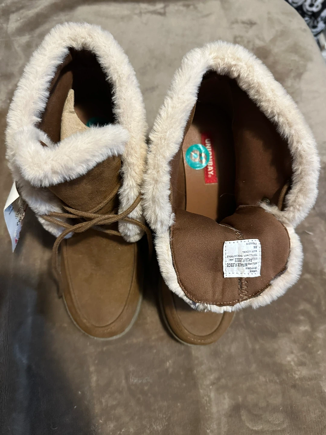 Unionbay Brown Faux Fleece Wedge Booties - Size 8 - photo 3
