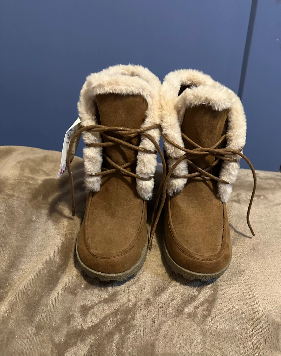 Unionbay Brown Faux Fleece Wedge Booties - Size 8