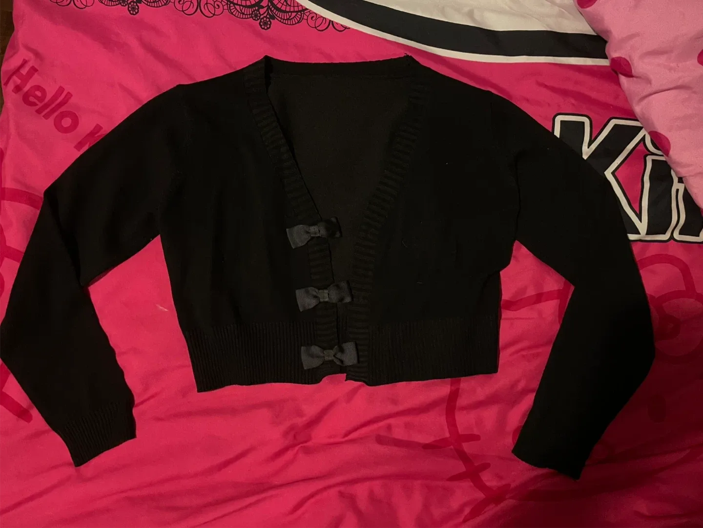 Black Cropped Cardigan with Bows