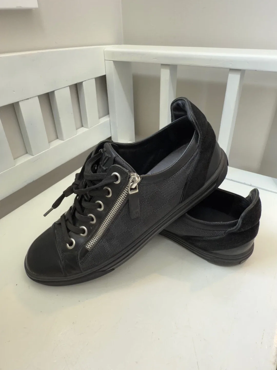 Louis Vuitton Black Leather Sneakers, Size Unknown