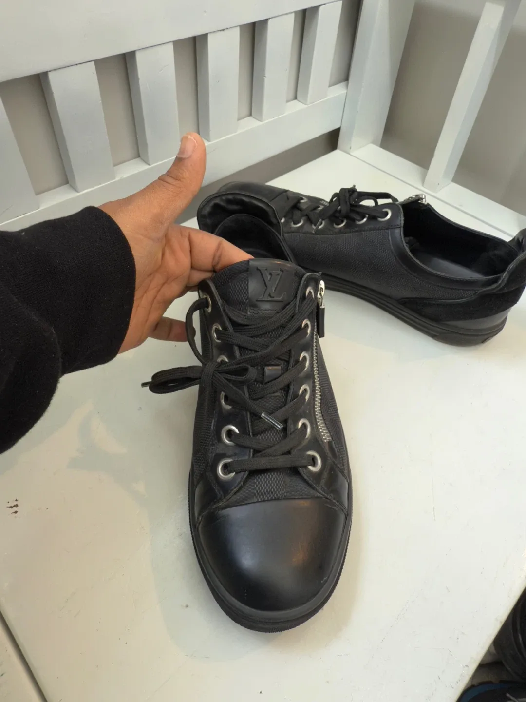 Louis Vuitton Black Leather Sneakers, Size Unknown image indicator(3)