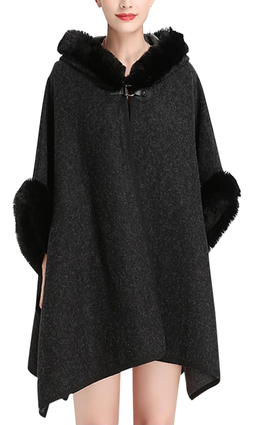 NEW! Luxury Batwing Sleeve Faux Fur Hooded Cloak - photo 3