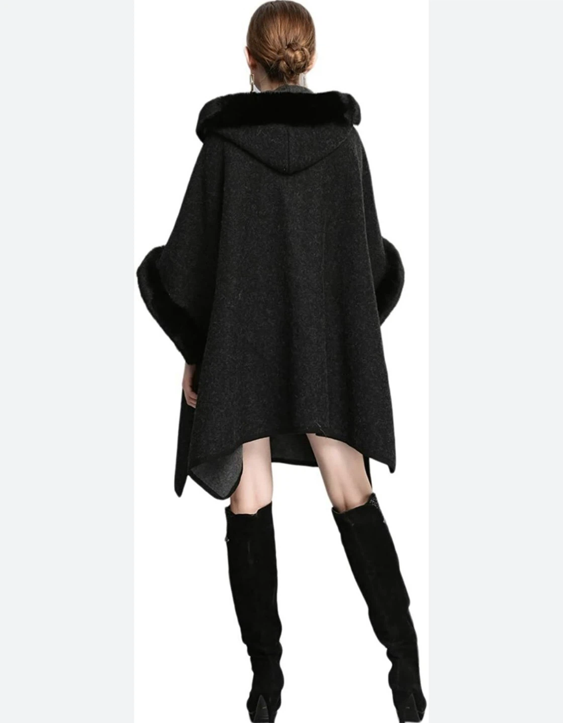 NEW! Luxury Batwing Sleeve Faux Fur Hooded Cloak - photo 2