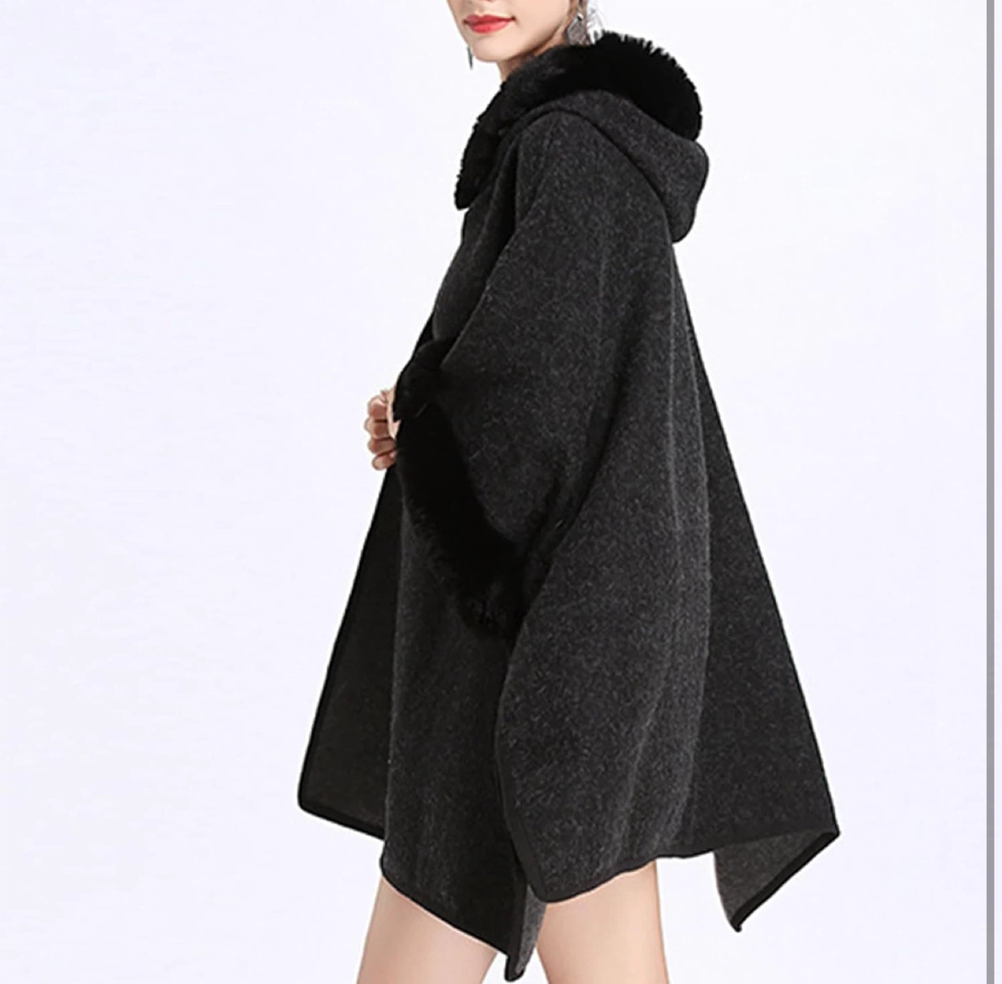 NEW! Luxury Batwing Sleeve Faux Fur Hooded Cloak - photo 5