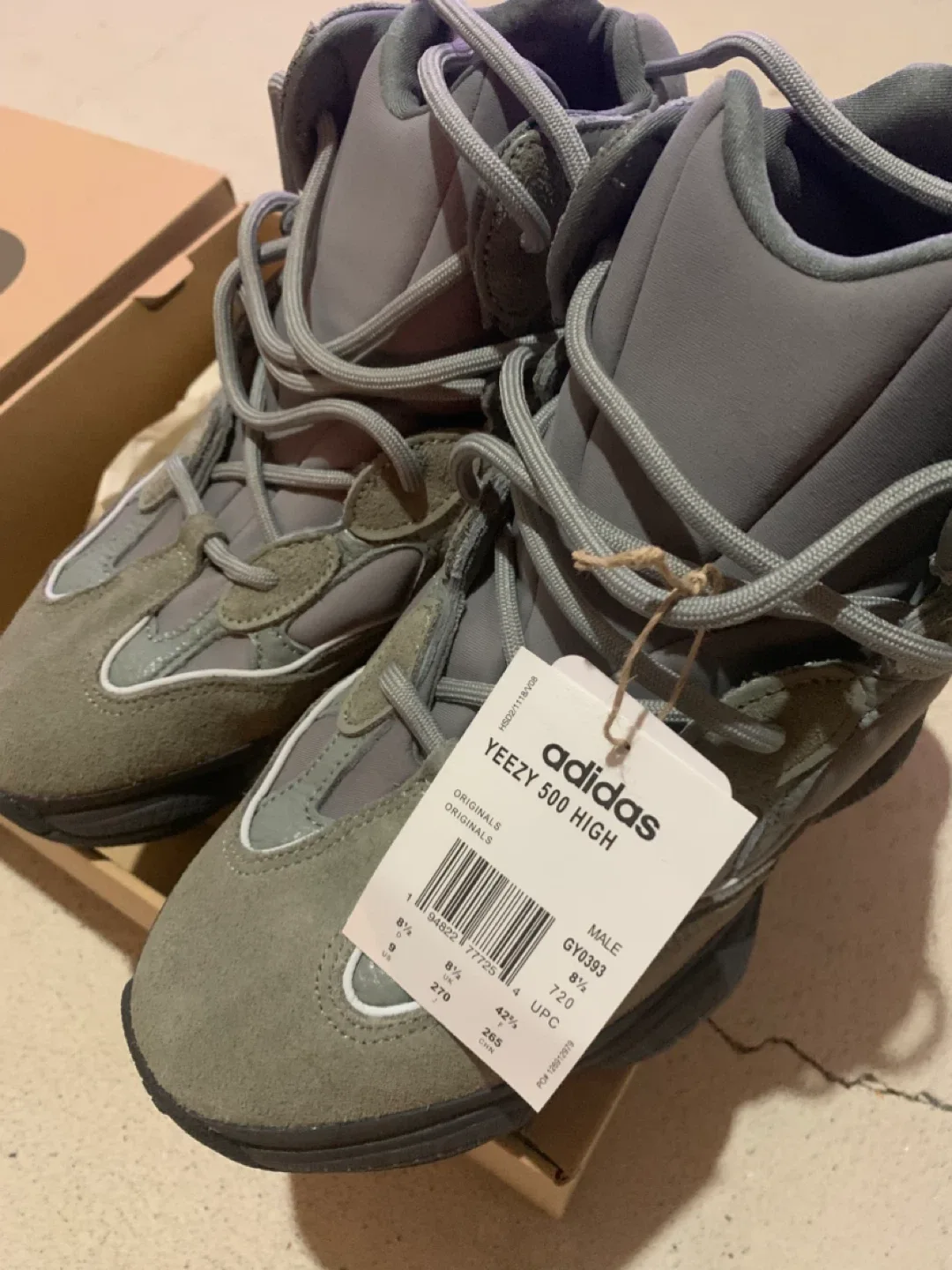 Adidas Yeezy 500 High Mist Slate, Size 9