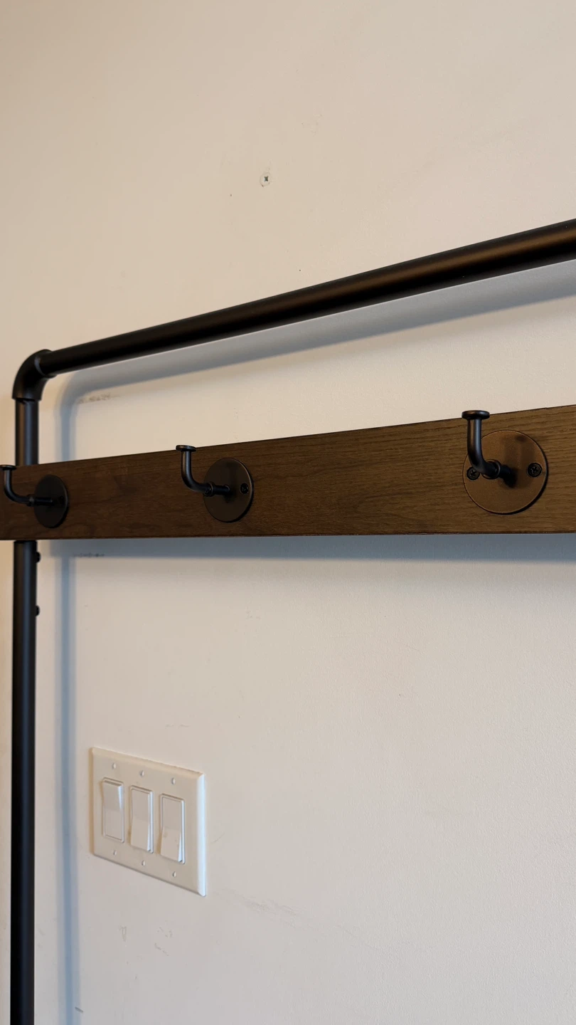 Wood & Metal Entryway Bench with Coat Rack - photo 2