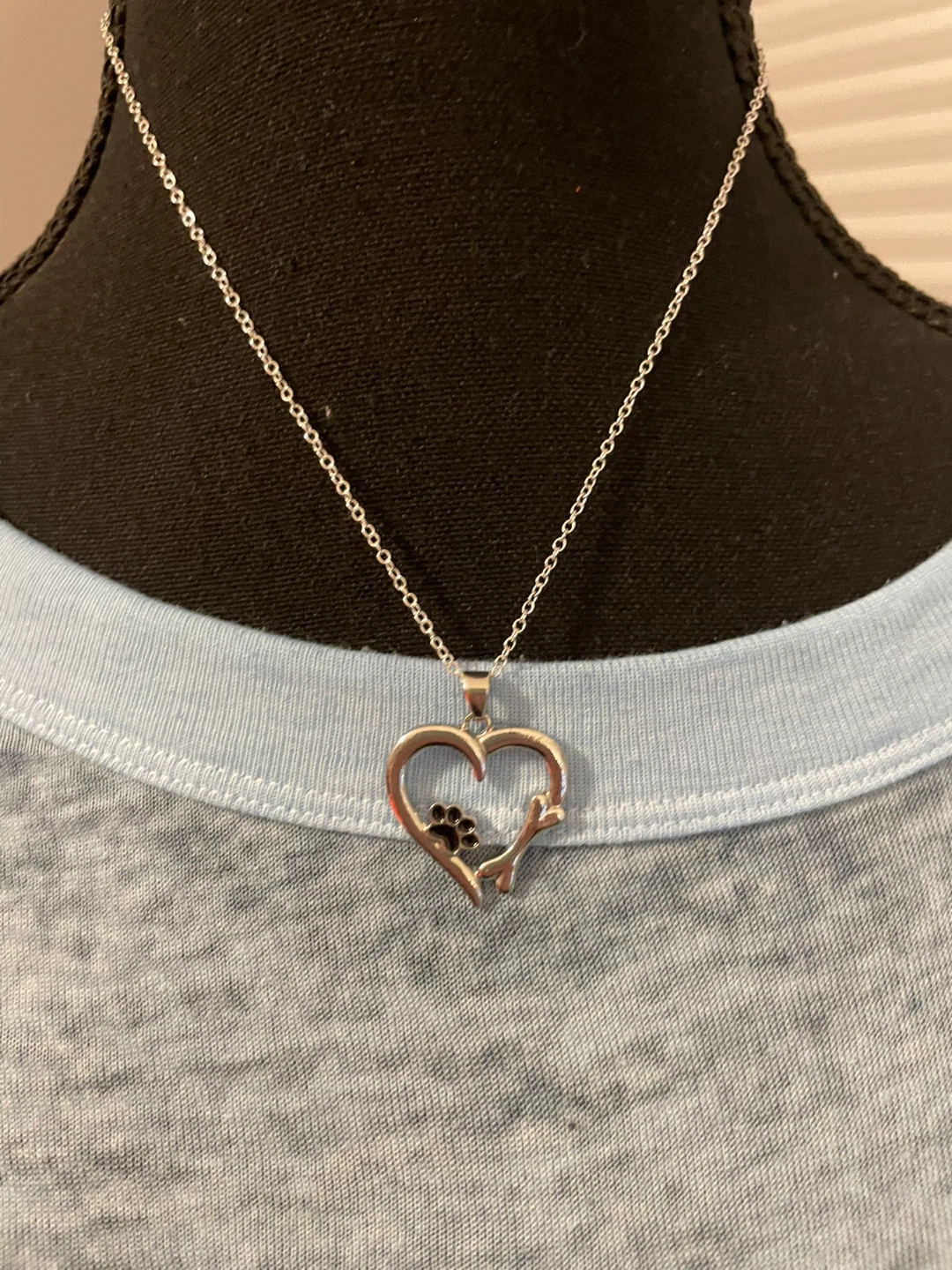 Heart Paw Print & Bone Silver Necklace