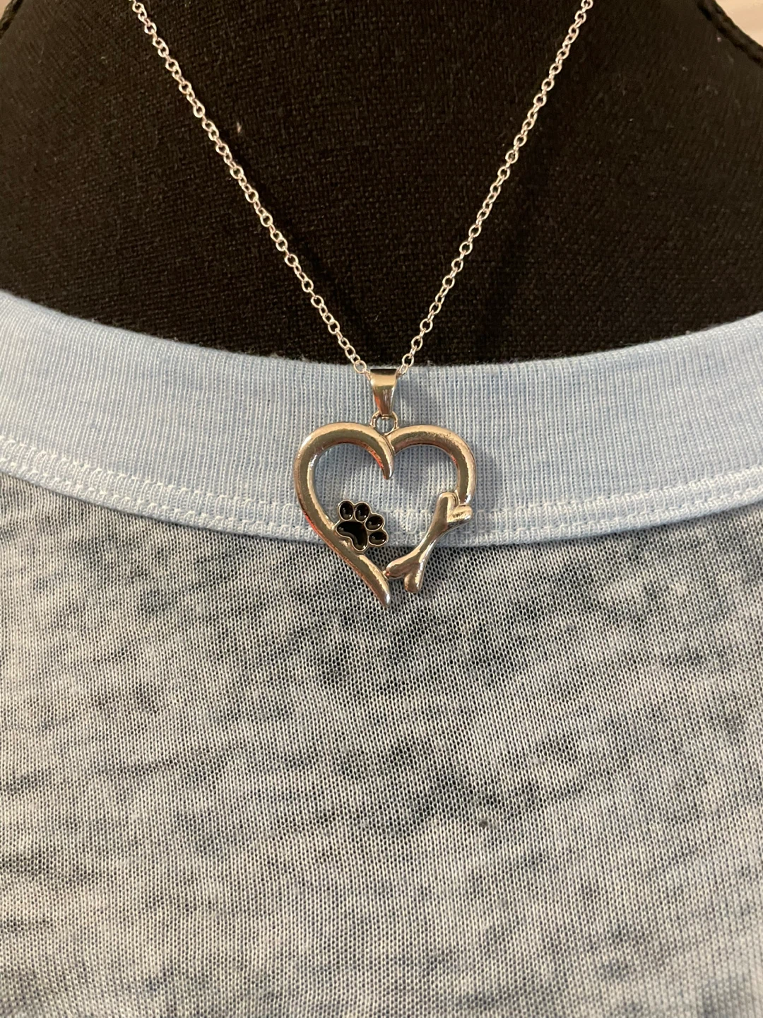 Heart Paw Print & Bone Silver Necklace - photo 4