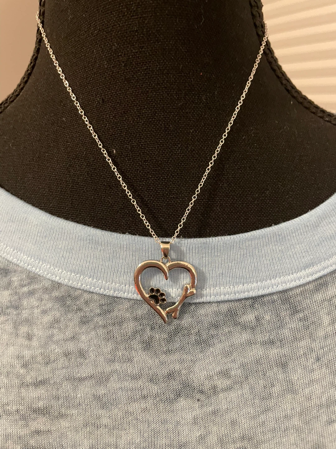 Heart Paw Print & Bone Silver Necklace - photo 2