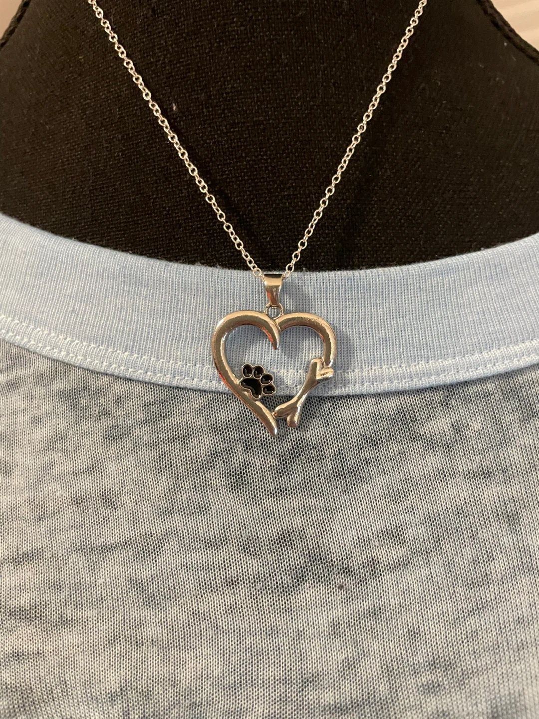 Heart Paw Print & Bone Silver Necklace - photo 3