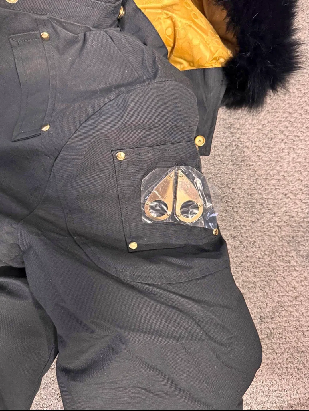 Moose Knuckles Bomber Jacket - Black, Fur Hood, Size L image indicator(4)