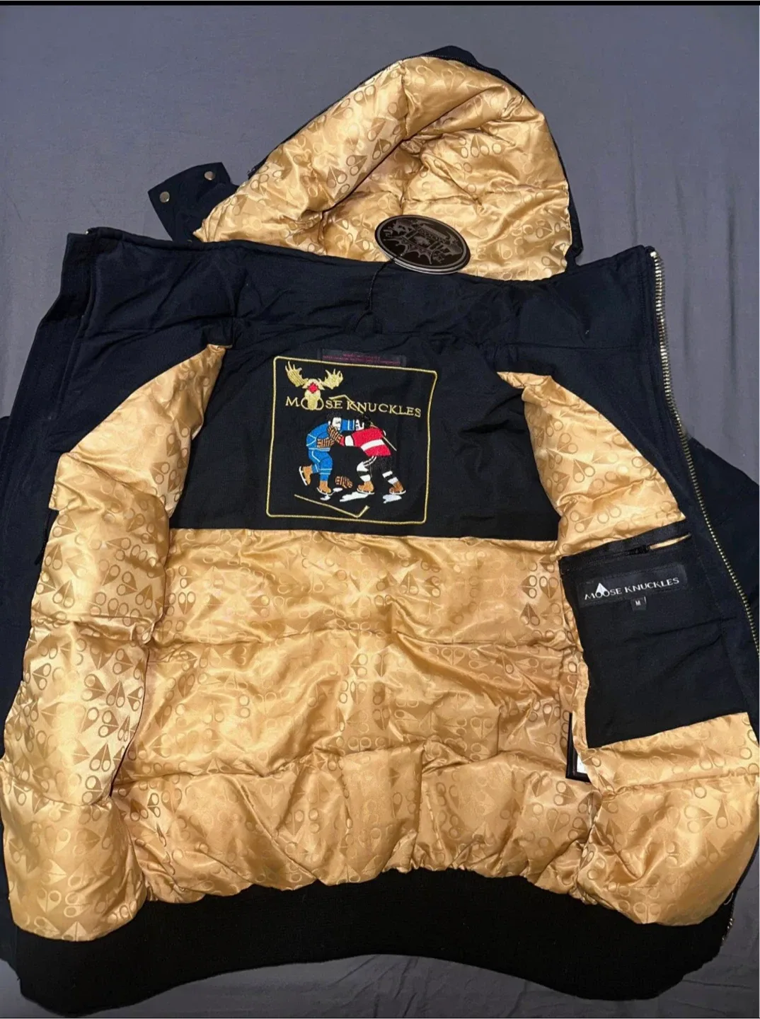 Moose Knuckles Bomber Jacket - Black, Fur Hood, Size L image indicator(6)