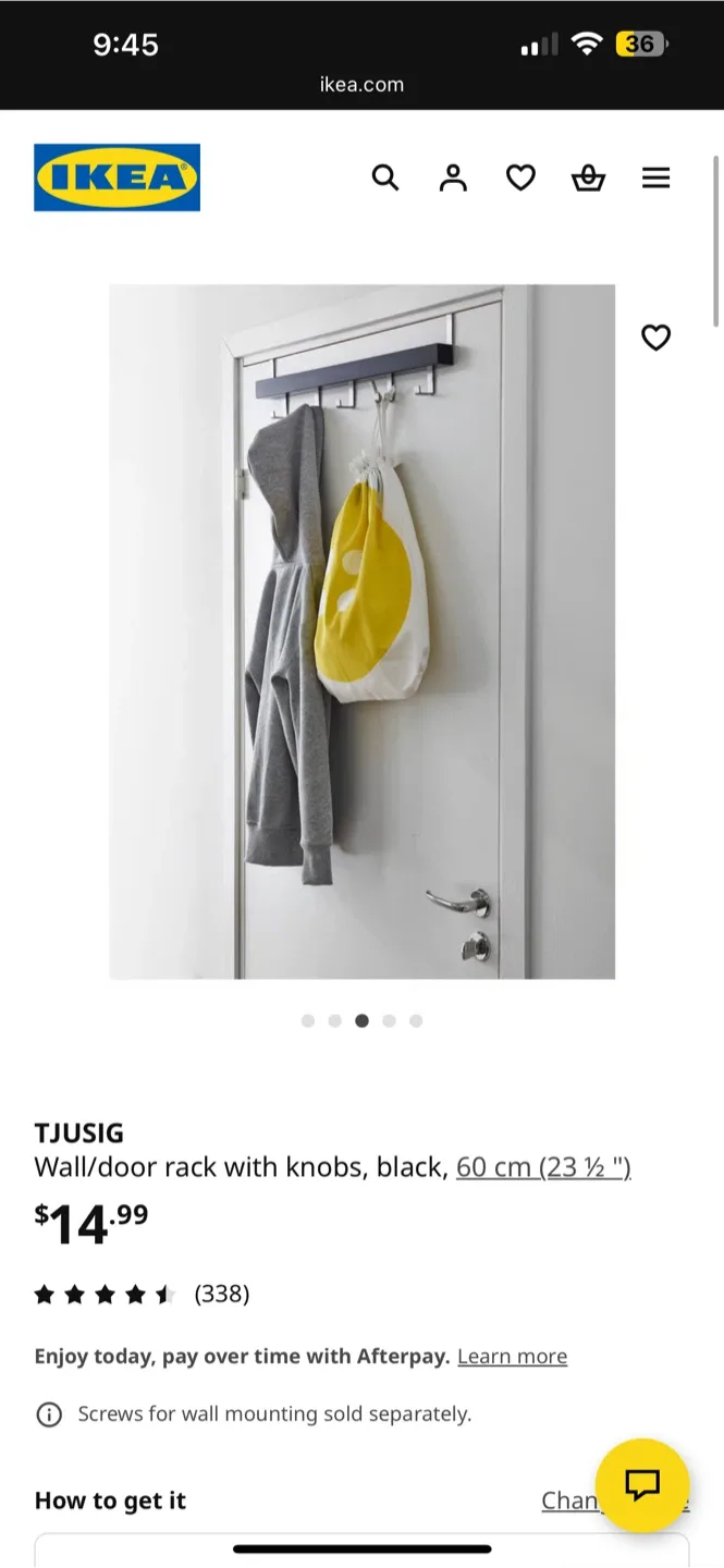 IKEA TJUSIG Wall/Over the Door Hanging Rack - Black - 60cm image indicator(5)