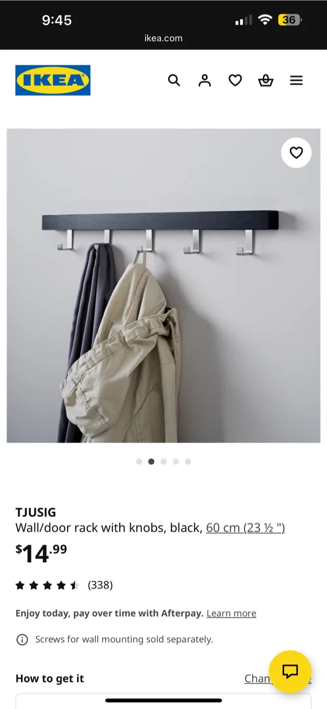 IKEA TJUSIG Wall/Over the Door Hanging Rack - Black - 60cm image indicator(4)