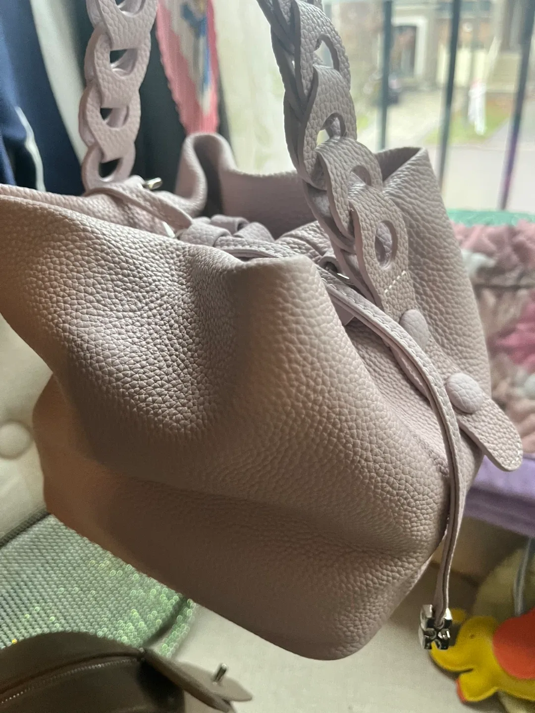 Lilac Leather Bucket Bag
