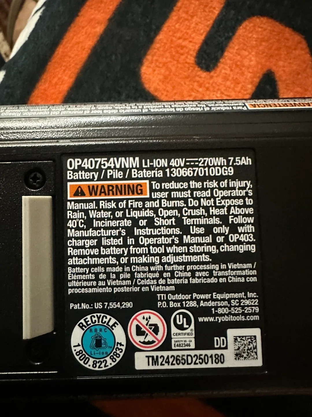 Ryobi 40V Lithium 7.5Ah Battery - OP40754VNM image indicator(3)