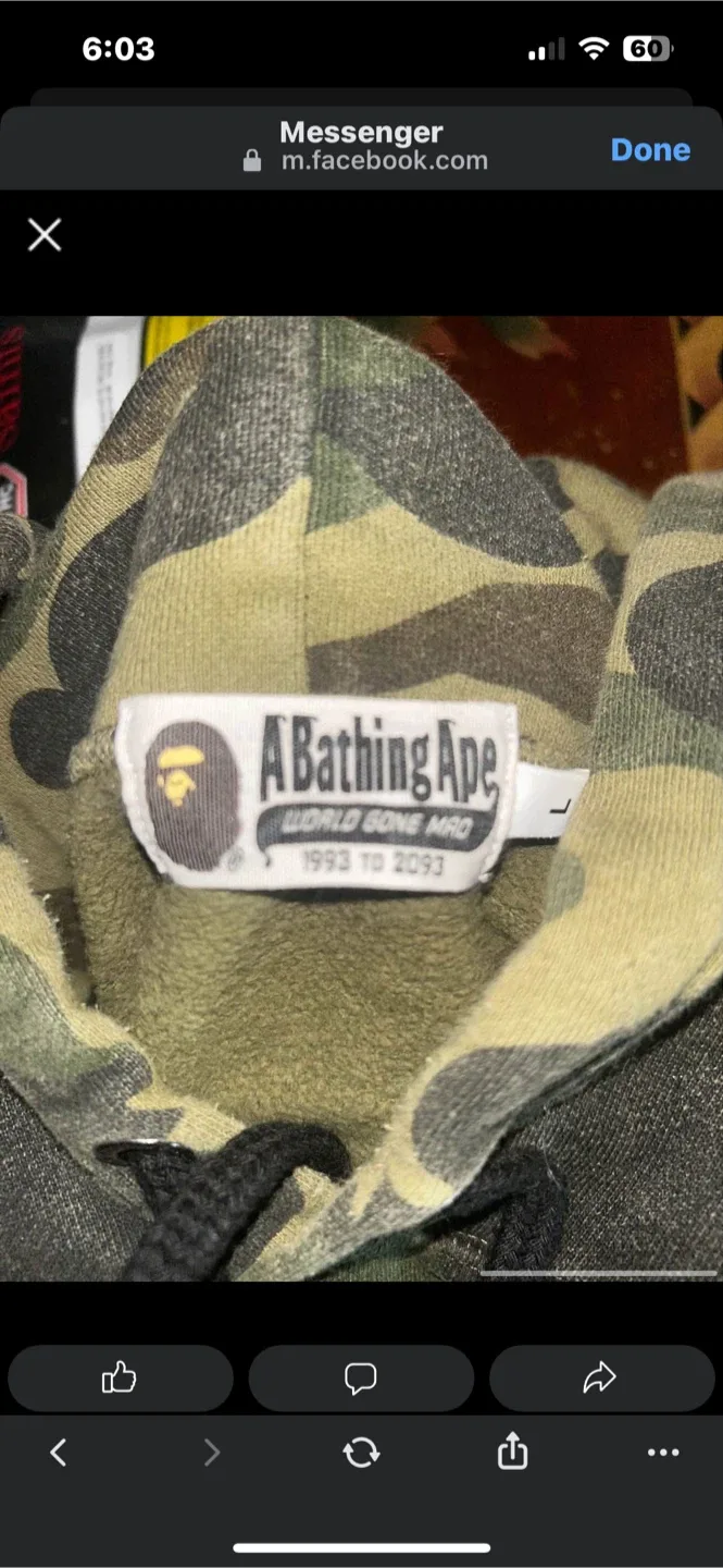 A Bathing Ape Camo Hoodie - Mens Size L image indicator(2)