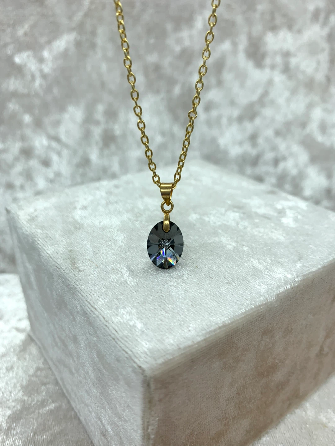 Gold Chain Necklace with Grey Crystal Pendant