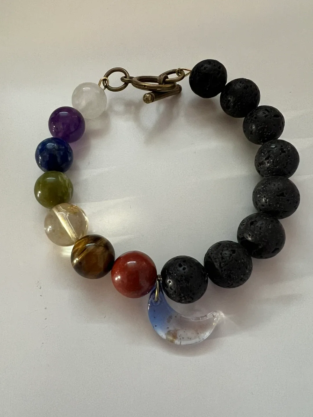Chakra Bracelet with Lava Stones & Moon Charm