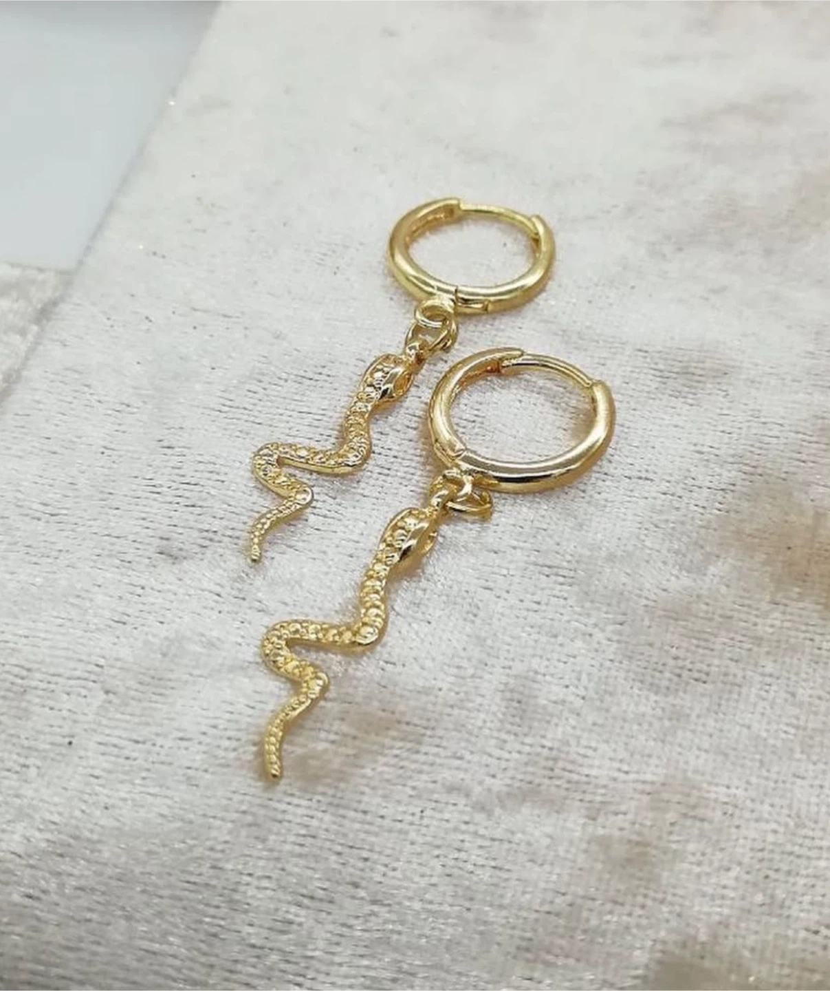 Gold Snake Dangle Hoop Earrings