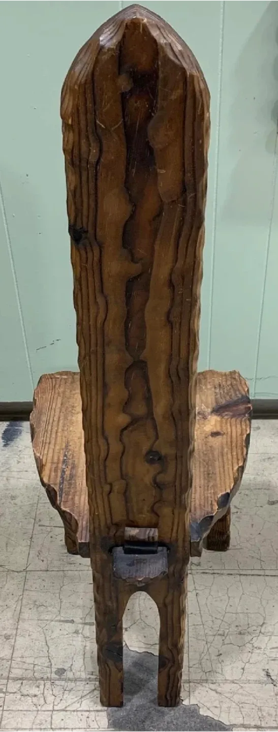Hand Carved Brutalist Wooden Hall Chair image indicator(4)