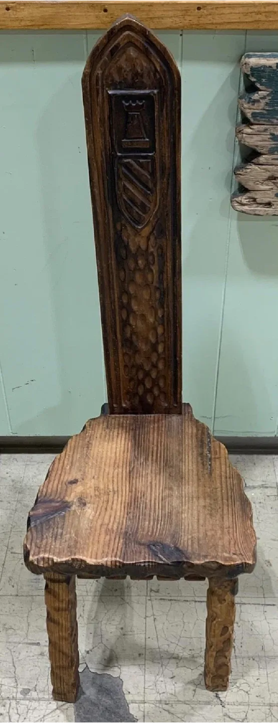 Hand Carved Brutalist Wooden Hall Chair