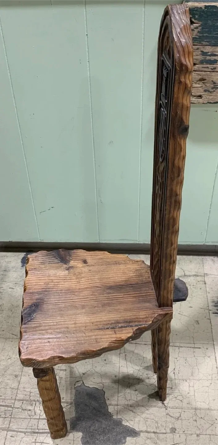 Hand Carved Brutalist Wooden Hall Chair image indicator(3)