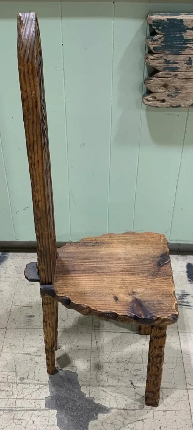 Hand Carved Brutalist Wooden Hall Chair image indicator(5)