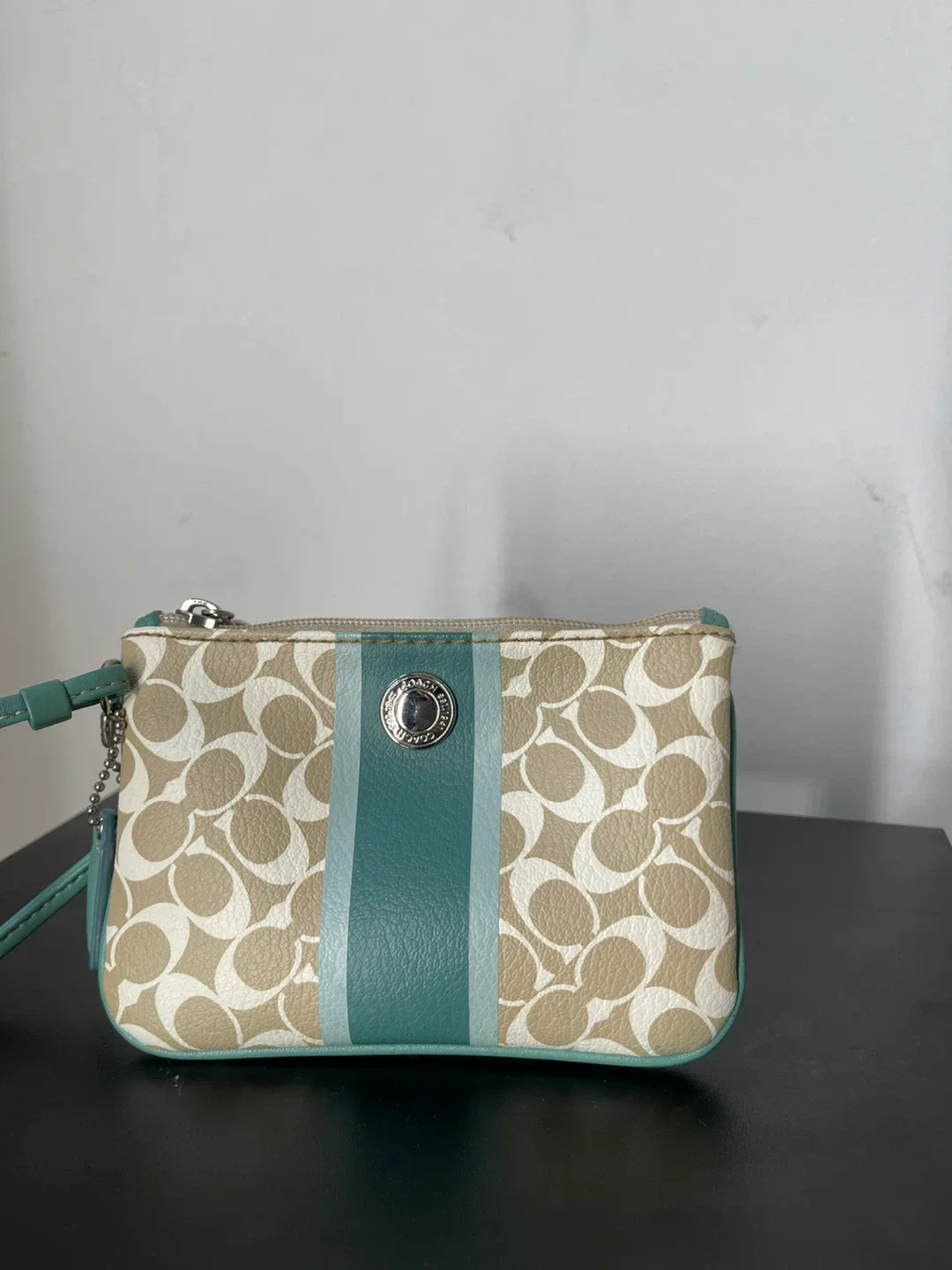 Coach Teal and Cream wristlet