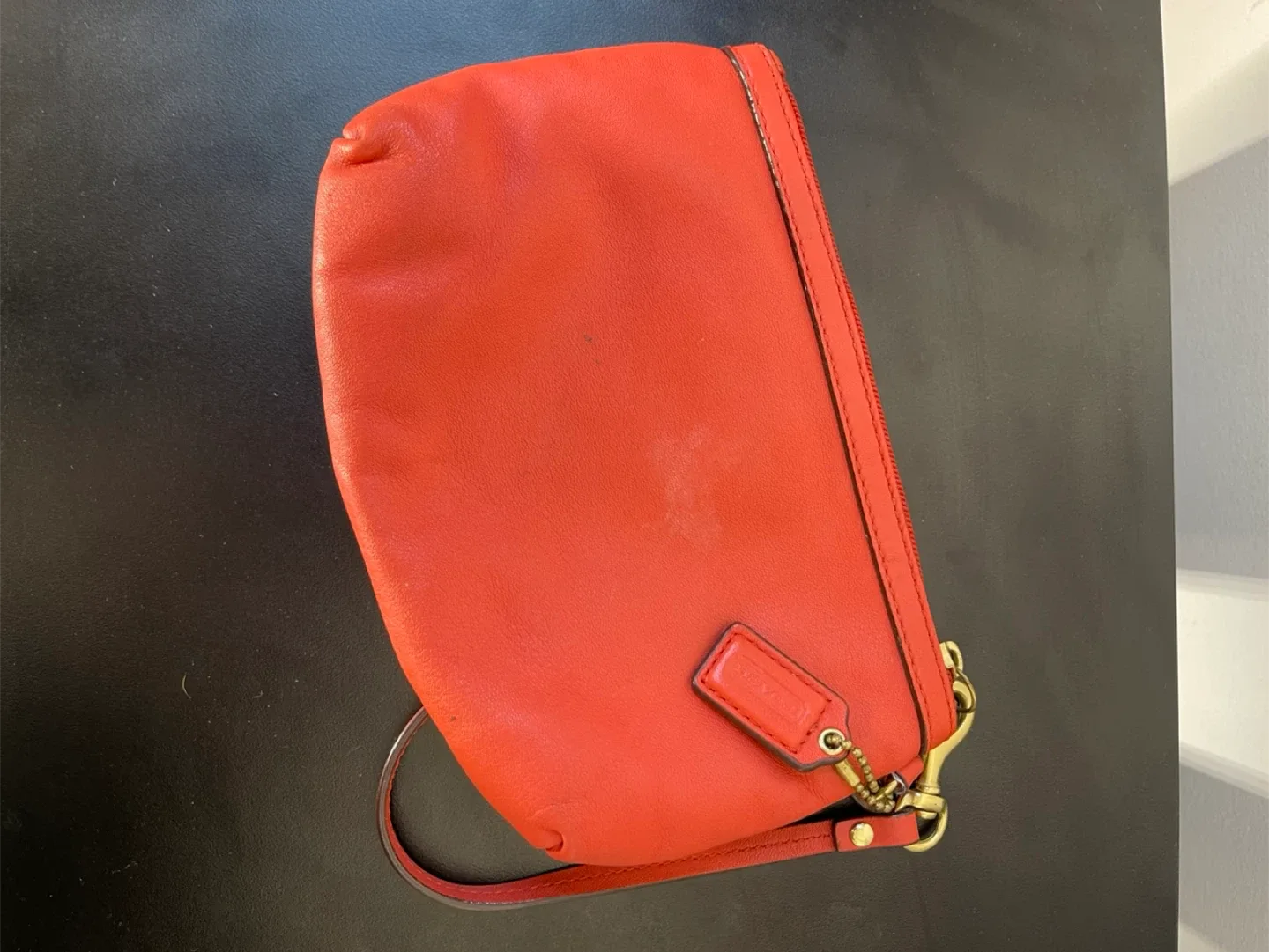 Coach Vintage Coral leather wristlet w/ Gold hardware image indicator(3)