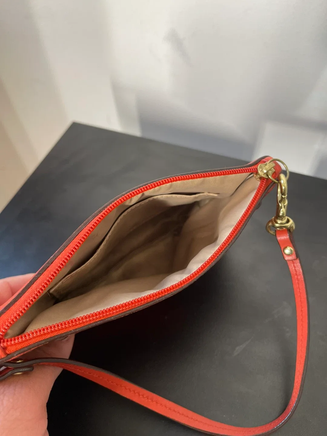 Coach Vintage Coral leather wristlet w/ Gold hardware image indicator(4)