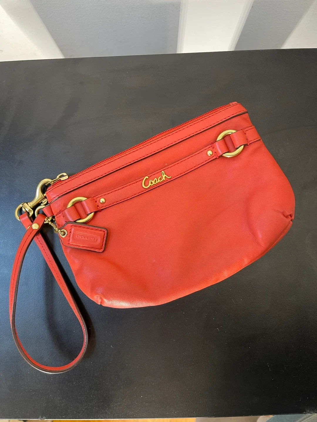 Coach Vintage Coral leather wristlet w/ Gold hardware image indicator(2)