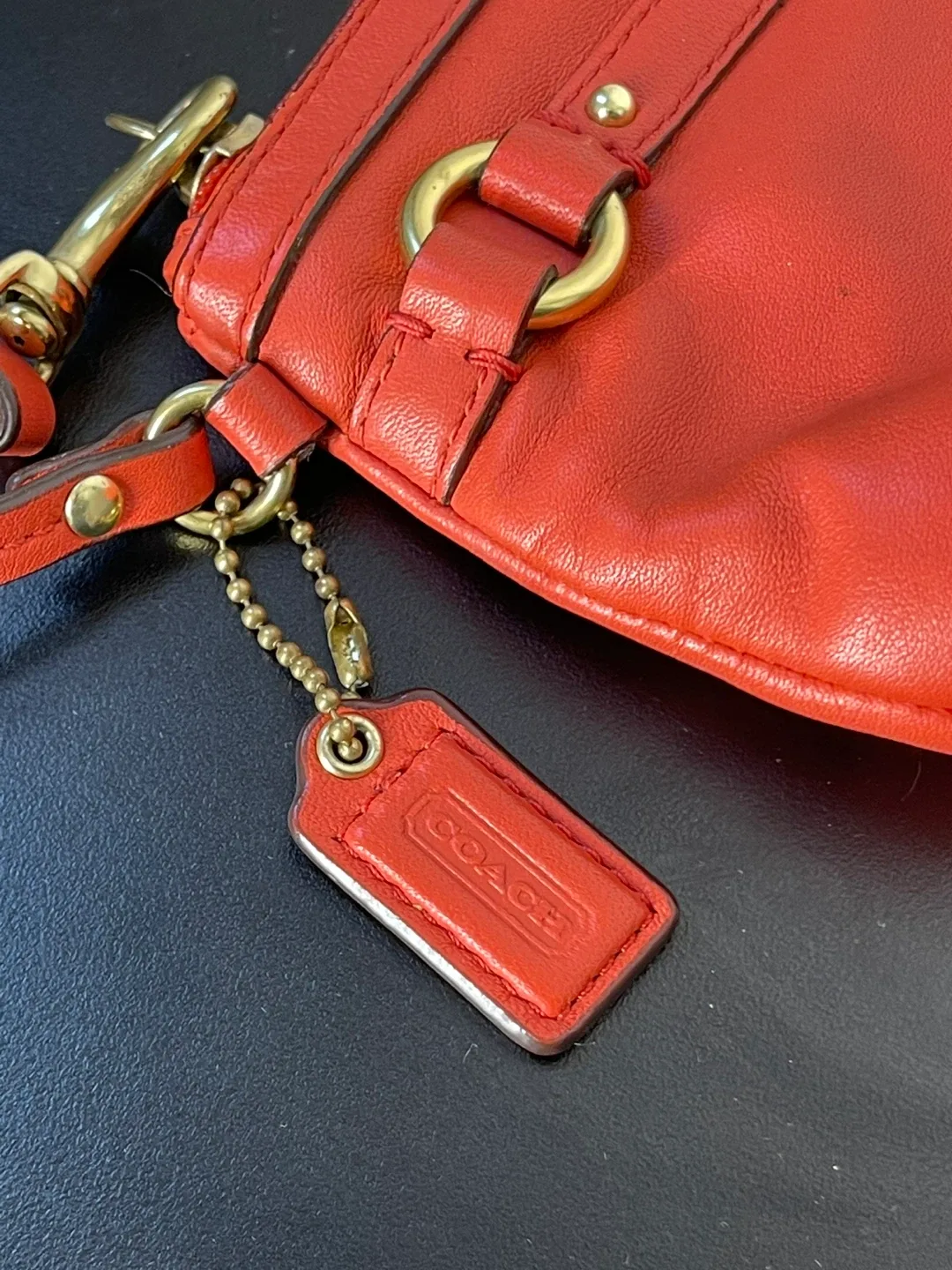 Coach Vintage Coral leather wristlet w/ Gold hardware image indicator(5)