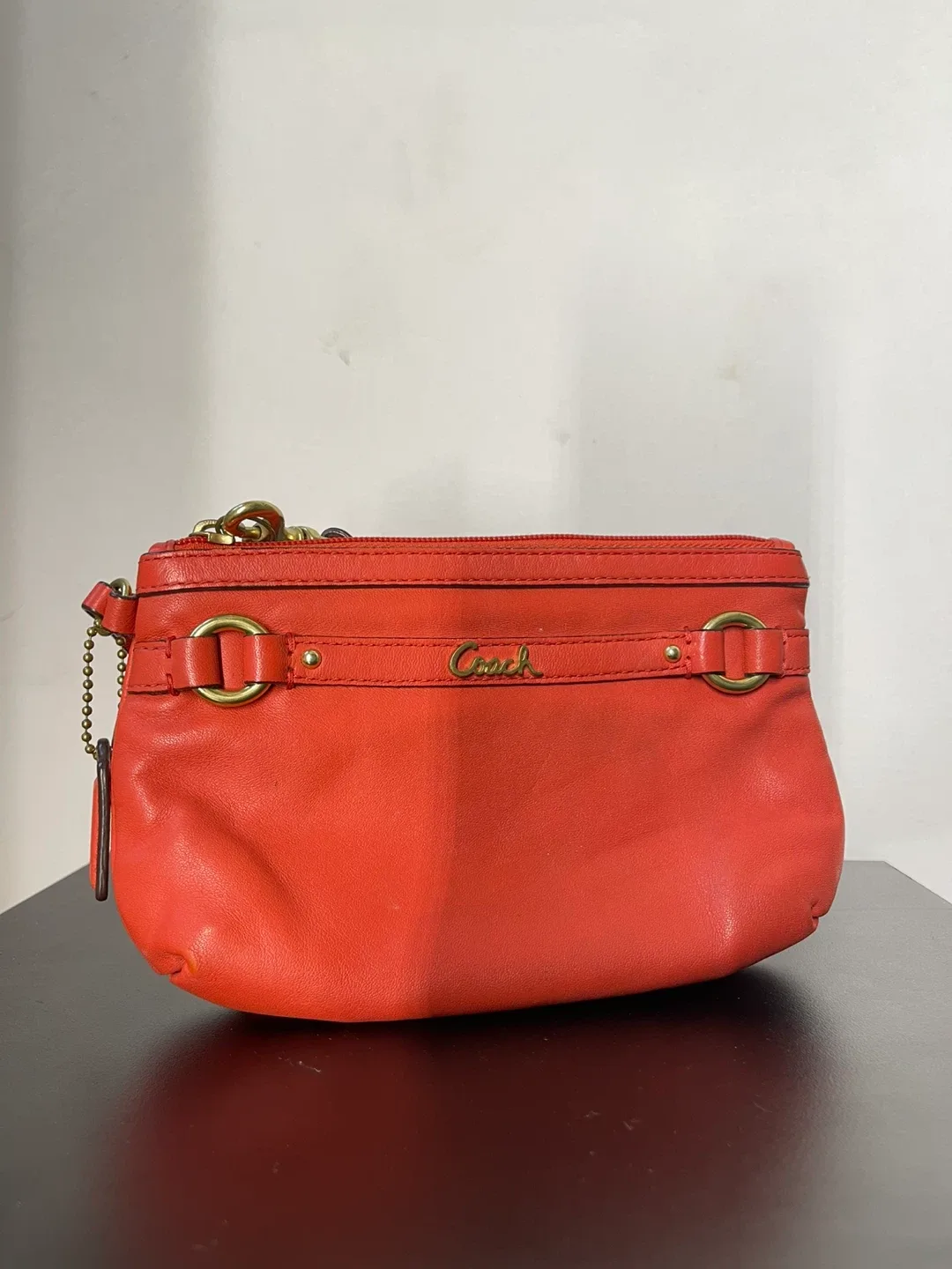 Coach Vintage Coral leather wristlet w/ Gold hardware