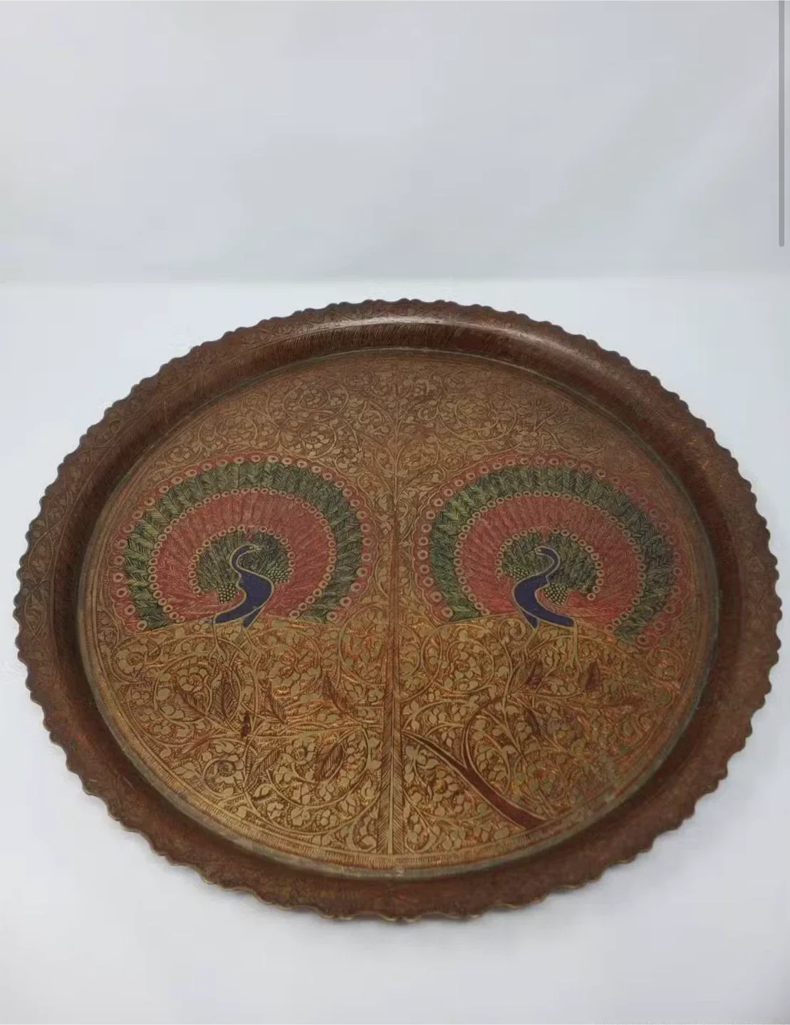 Vintage Etched Brass Tray - Made in India