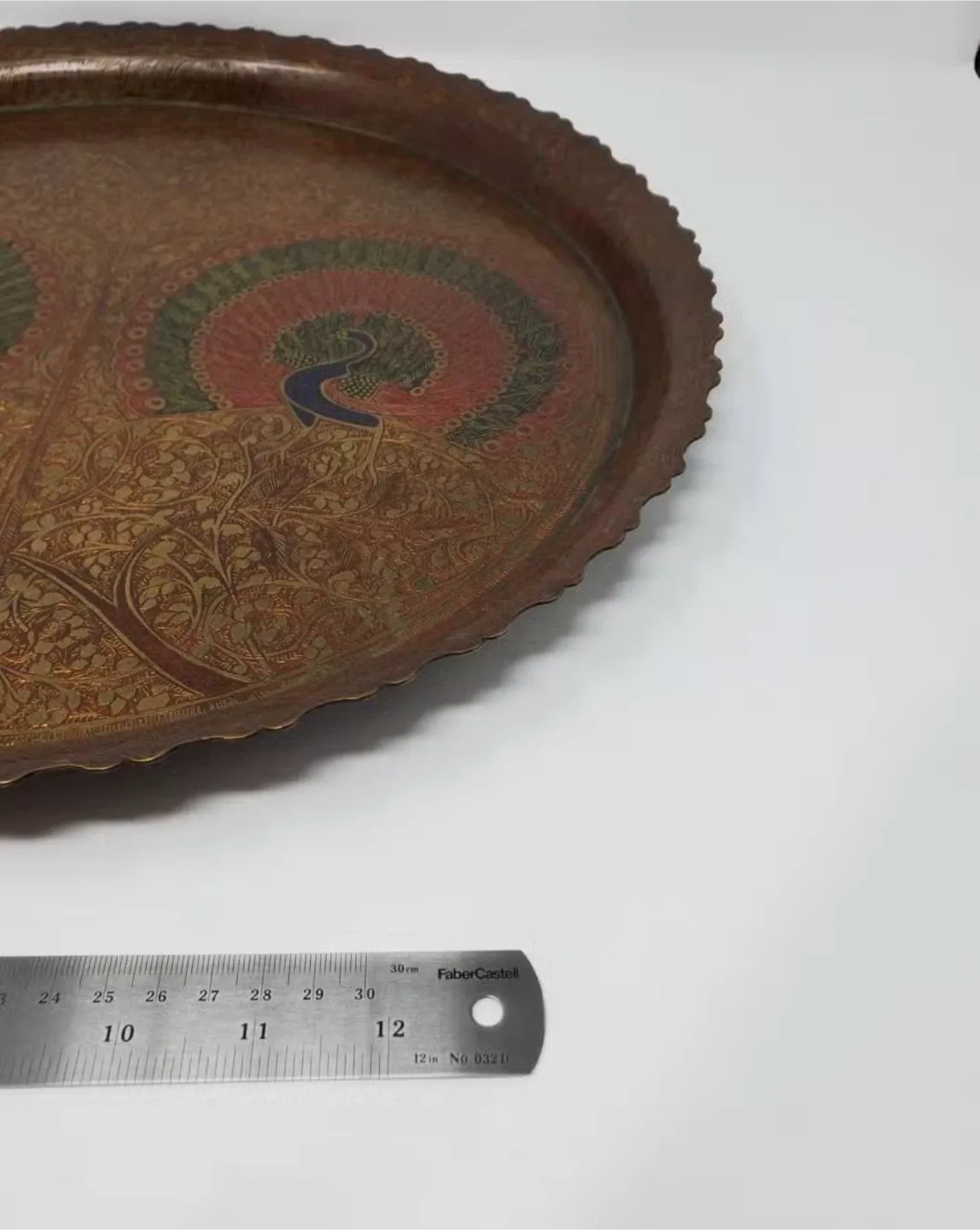 Vintage Etched Brass Tray - Made in India image indicator(4)