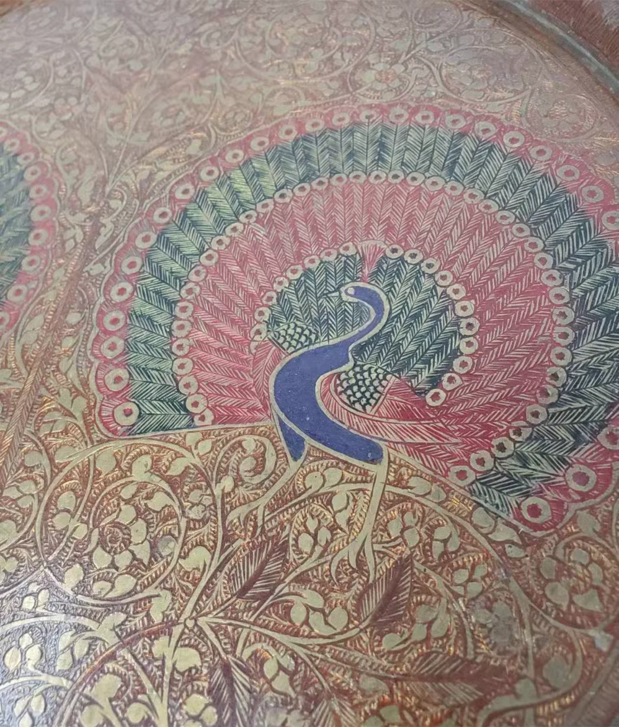 Vintage Etched Brass Tray - Made in India image indicator(3)