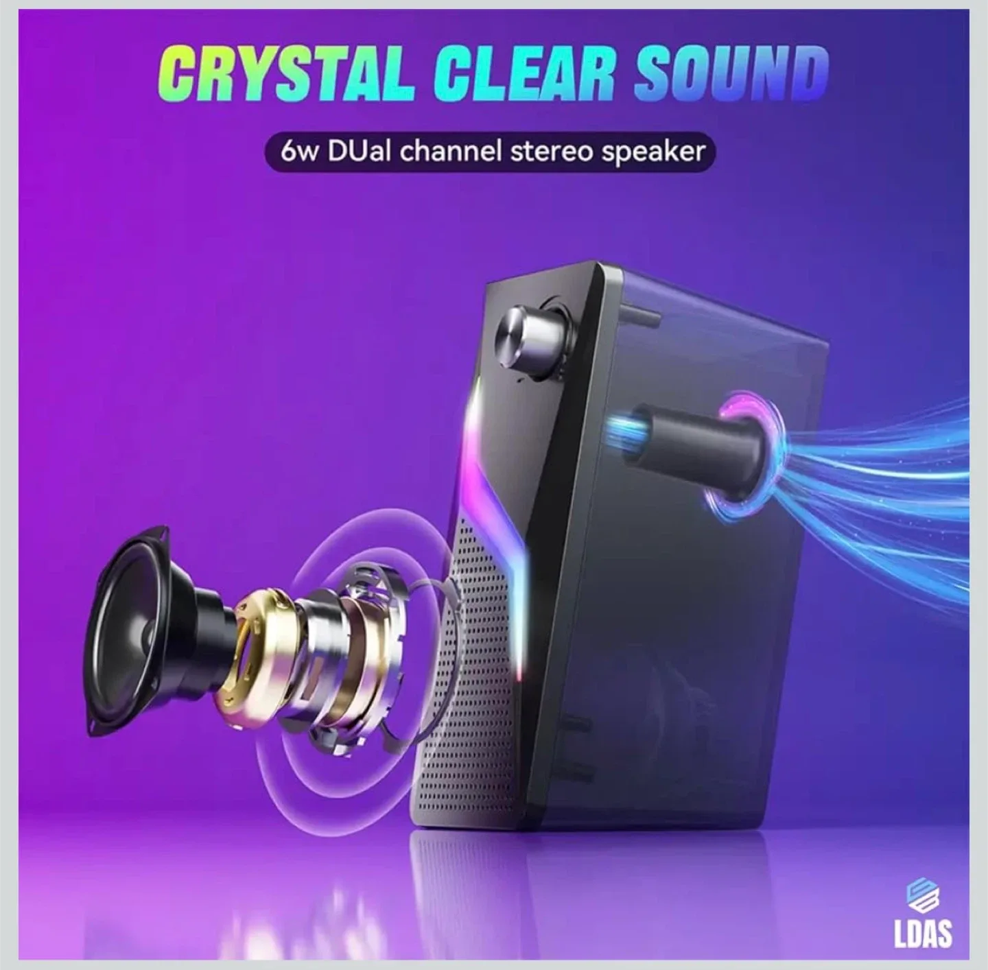 New LDAS A8 Stereo Gaming Speakers with RGB Light image indicator(5)