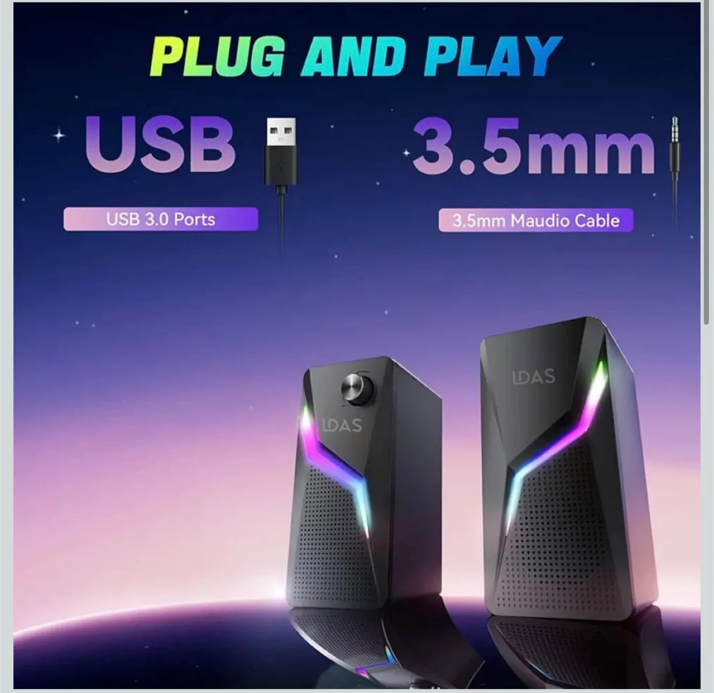 New LDAS A8 Stereo Gaming Speakers with RGB Light image indicator(3)