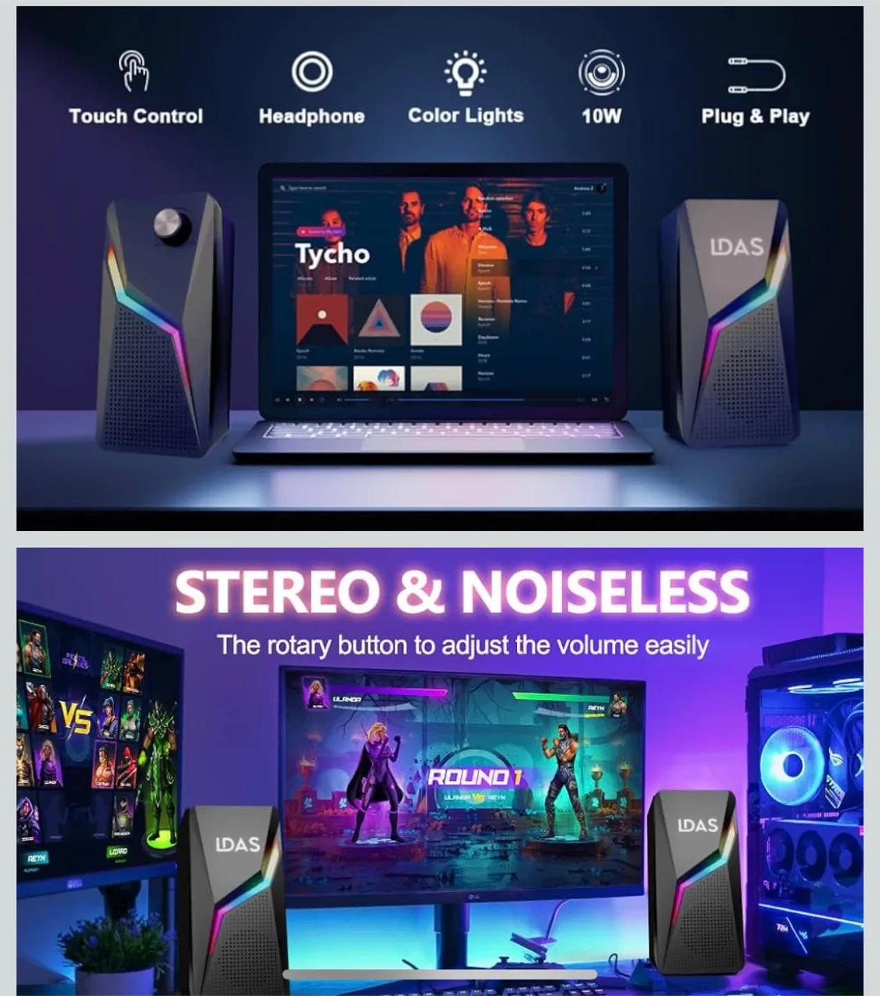 New LDAS A8 Stereo Gaming Speakers with RGB Light image indicator(8)