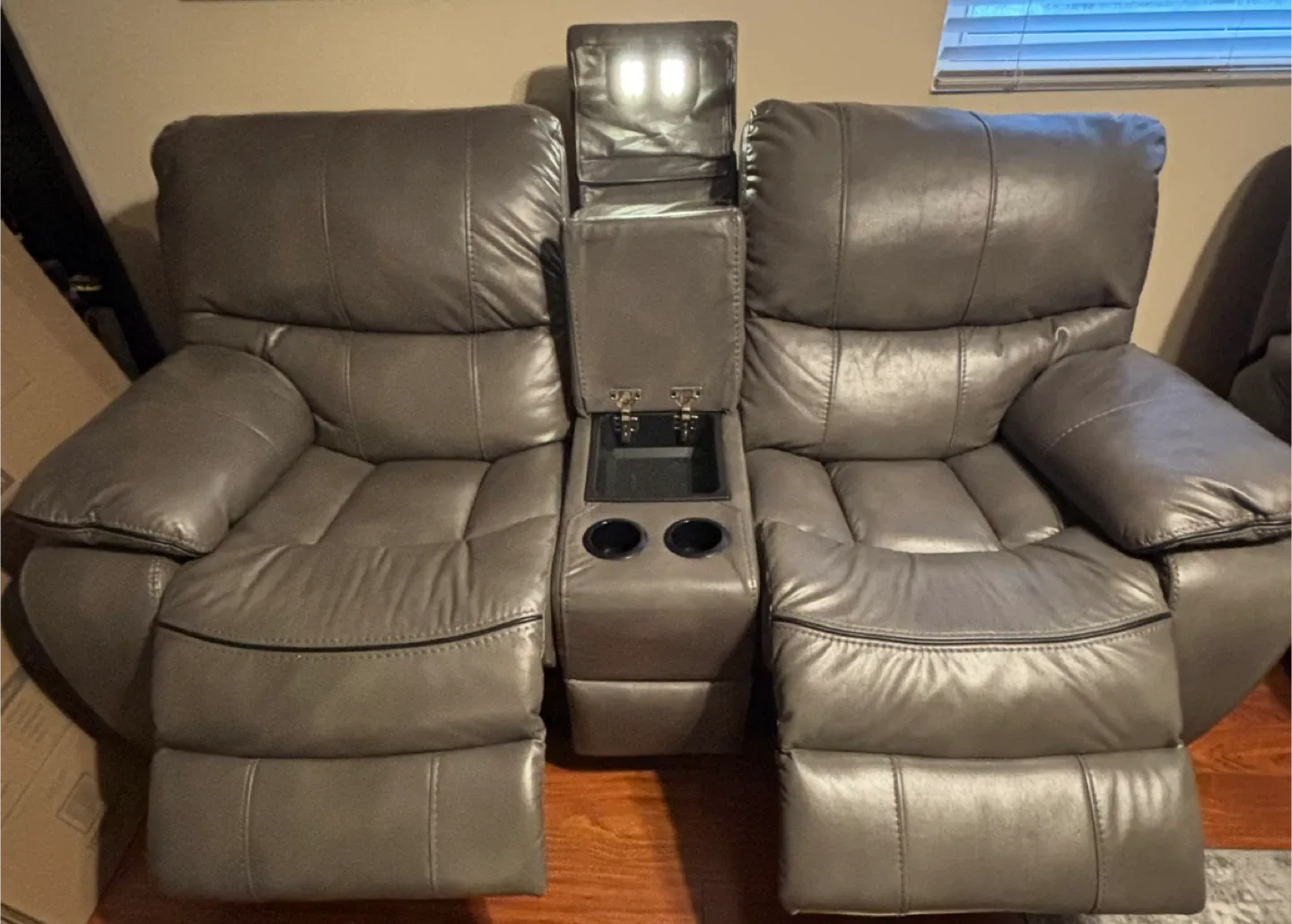 Gray Leather Reclining Sofa & Love Seat Set image indicator(2)