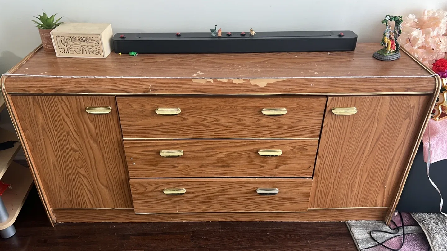 Vintage Wood Veneer Credenza